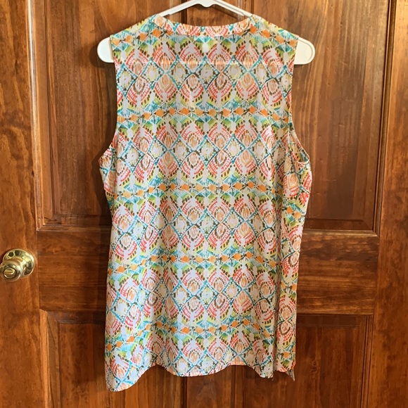 J. Jill sheer button-down sleeveless blouse with sweet print slinky and cool! M - Picture 4 of 8